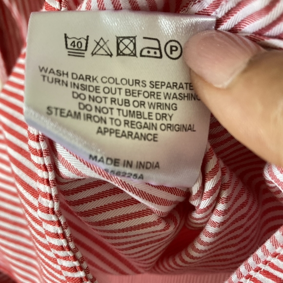 1980s Vintage Jaeger Red and White Fine Striped Fitted Collared Blouse UK Sz 10 - Picture 10 of 15